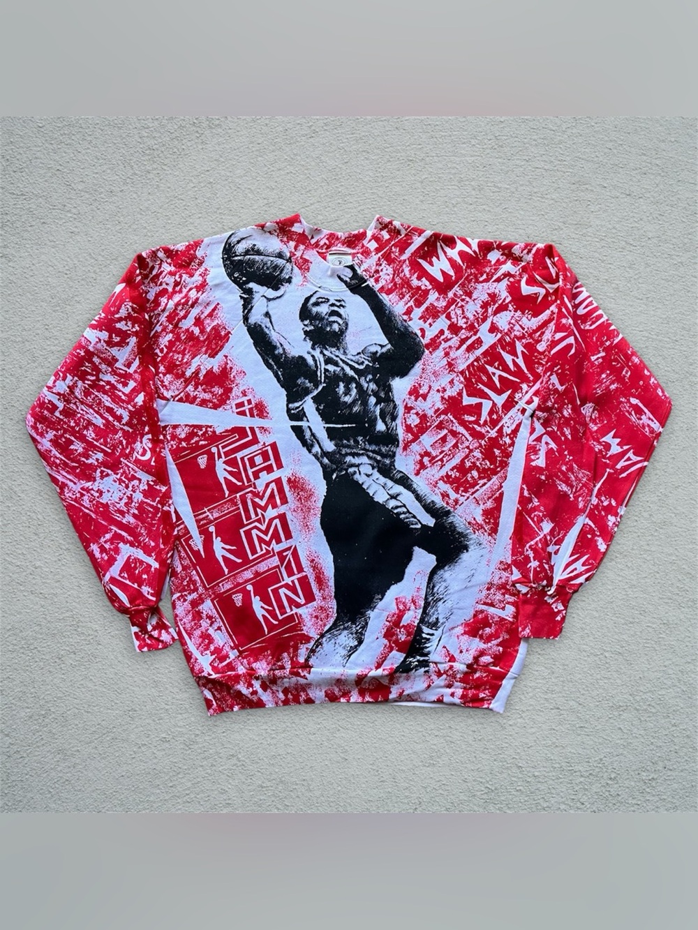 Vintage 90s Basketball Art AOP Crewneck Sweatshirt Sports Hoops VTG Rare NBA